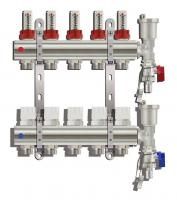 Коллекторная группа Tim (KC005) 1" ВР, 5 отводов 3/4", расходомер, воздухоотводчик, сливной кран