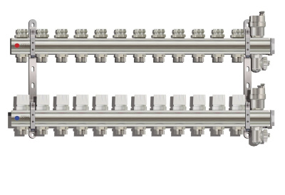 Коллекторная группа Tim (KB012) 1" ВР, 12 отводов 3/4", воздухоотводчик, сливной кран
