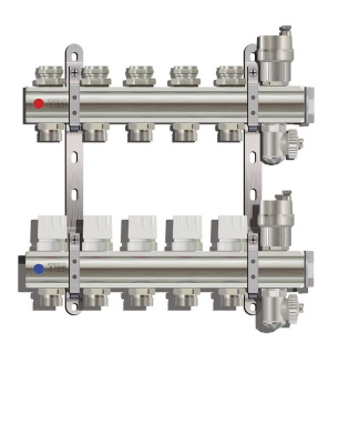 Коллекторная группа Tim (KB005) 1" ВР, 5 отводов 3/4", воздухоотводчик, сливной кран