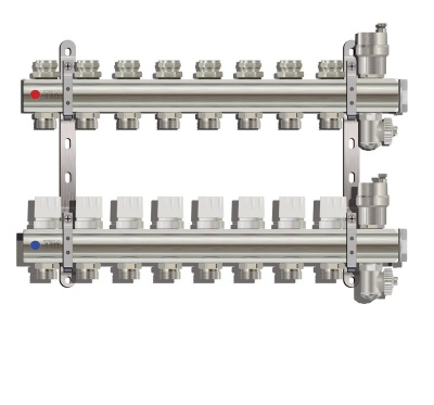 Коллекторная группа Tim (KB008) 1" ВР, 8 отводов 3/4", воздухоотводчик, сливной кран